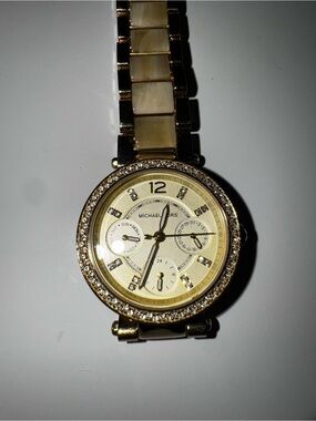 Michael Kors Gold and Cream Crystal Accent Stainless Bracelet Watch